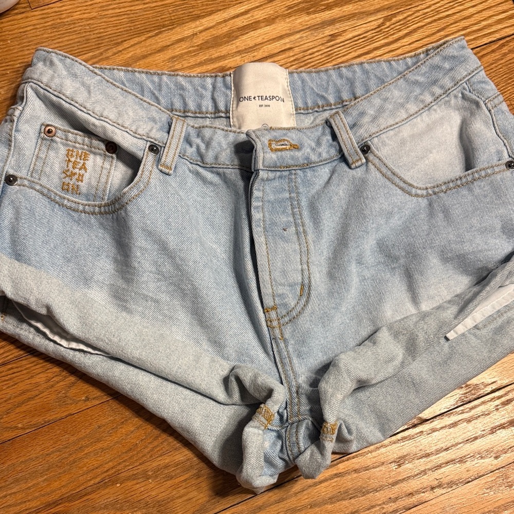 One Teaspoon Light Blue Rolled Hem Denim Shorts